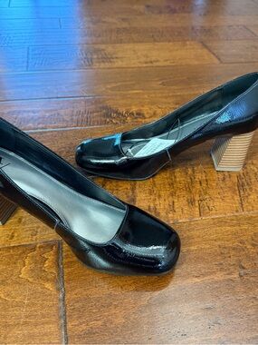Worthington Black Patent Block Heel Pumps